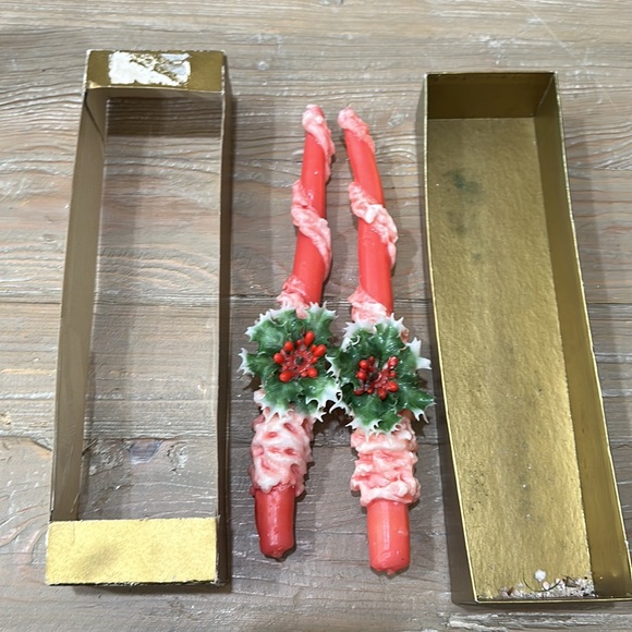 Vintage Penn Wax Works Christmas Holly Taper Candles - Picture 5 of 7